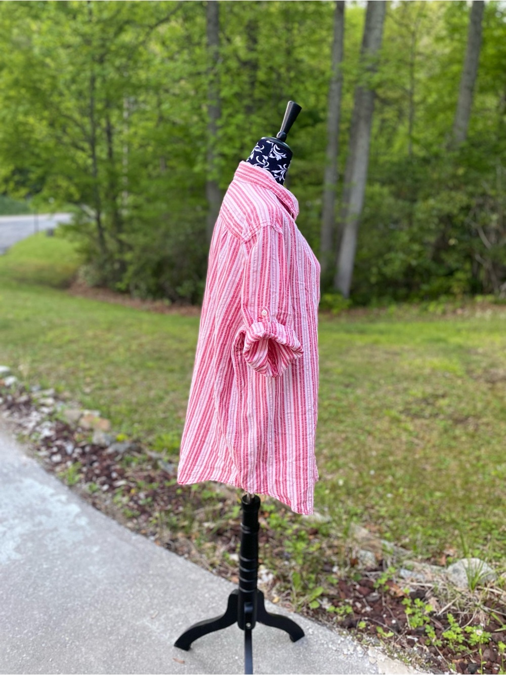 Woman Within Pink & White Striped Button Up Oversized Shirt Size 1X - Picture 10 of 12